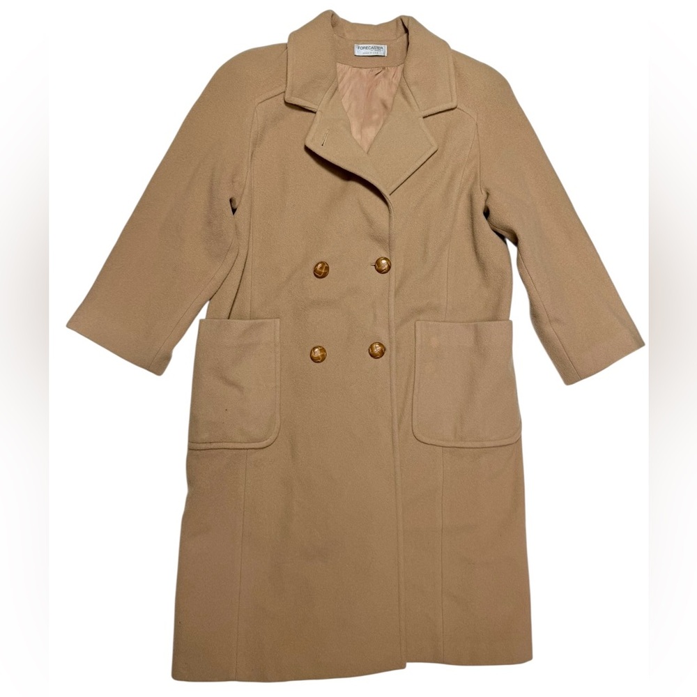 Vintage 100% Wool Long Trench Coat Winter Forecaster of Boston Tan Camel USA
